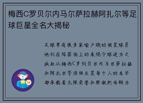 梅西C罗贝尔内马尔萨拉赫阿扎尔等足球巨星全名大揭秘