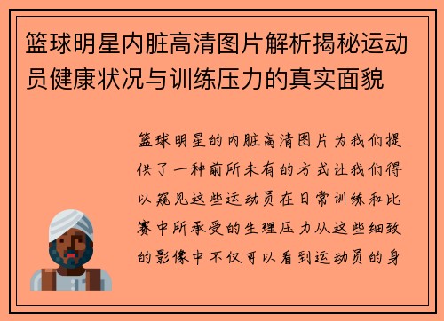 篮球明星内脏高清图片解析揭秘运动员健康状况与训练压力的真实面貌